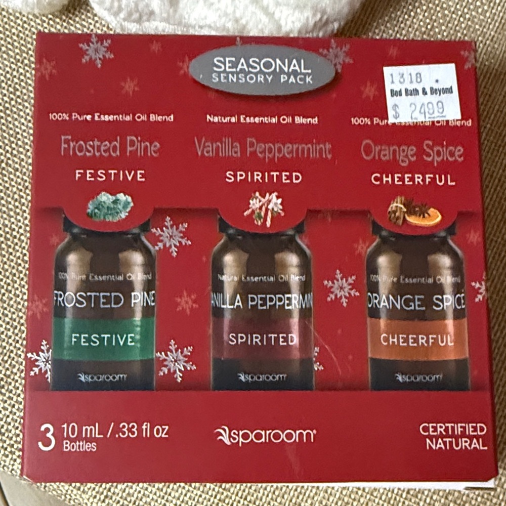 3pc SpaRoom SEASONAL SENSORY PACK ESSENTIAL OIL Pine VANILLA Spice NIB